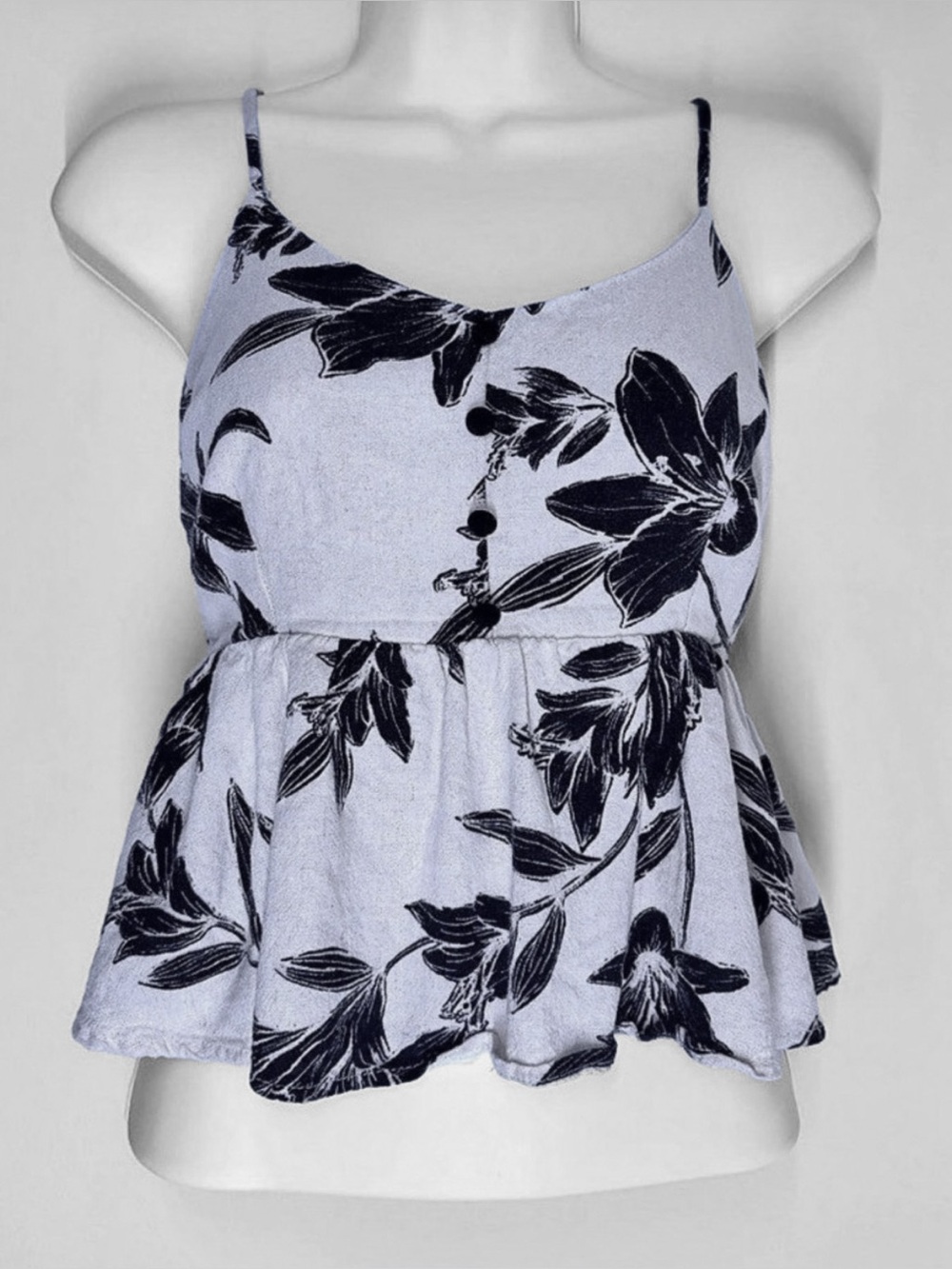 Monteau Los Angeles Black White Floral Peplum Cami Top